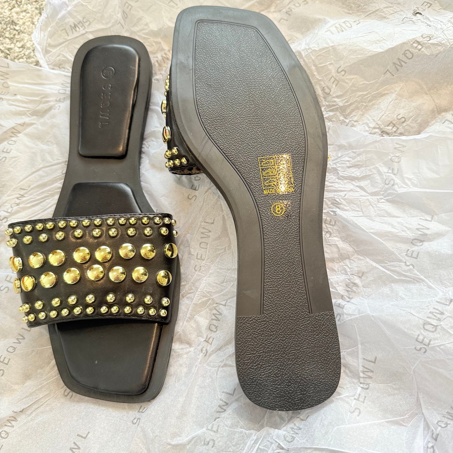 SEQWL Studded Flat Sandals - Women's Size 41
