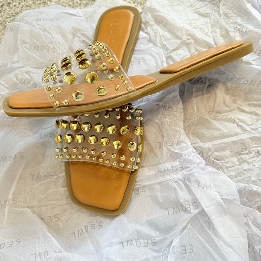 SEQWL Women's Studded Clear Strap Sandals - Size 41