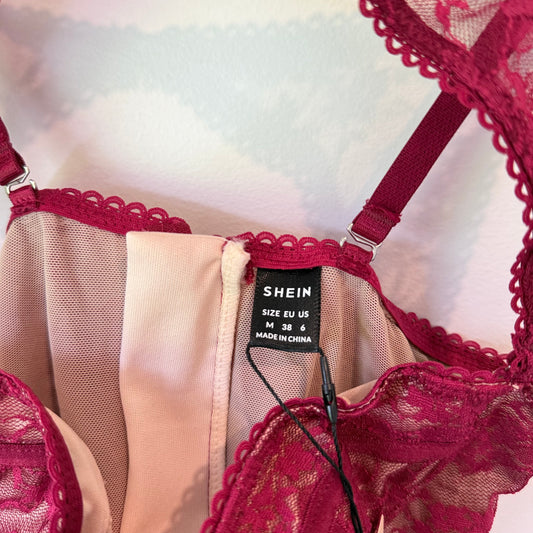 SHEINBAE Lace Bustier Top Deep Crimson Red Size M
