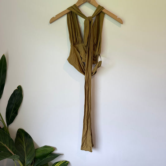 SHEIN Multi-Way Tie Crop Top Khaki Olive Size S