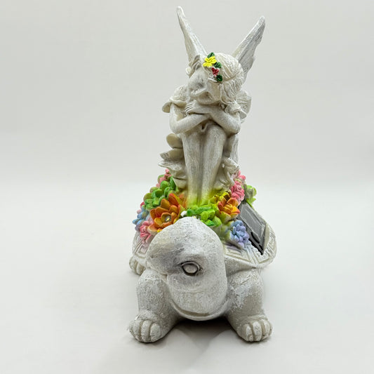 Solar-Powered Turtle and Fairy Garden Statue