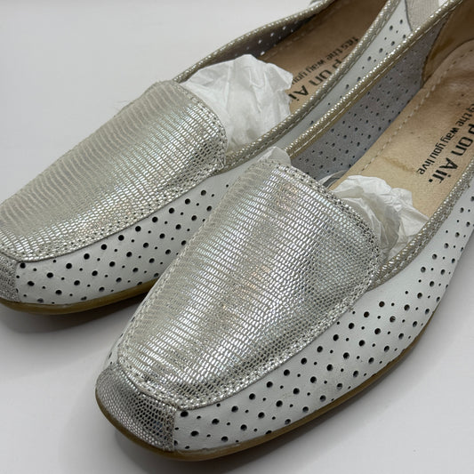 Step On Air White & Silver Metallic Perforated Flats (Size 9)