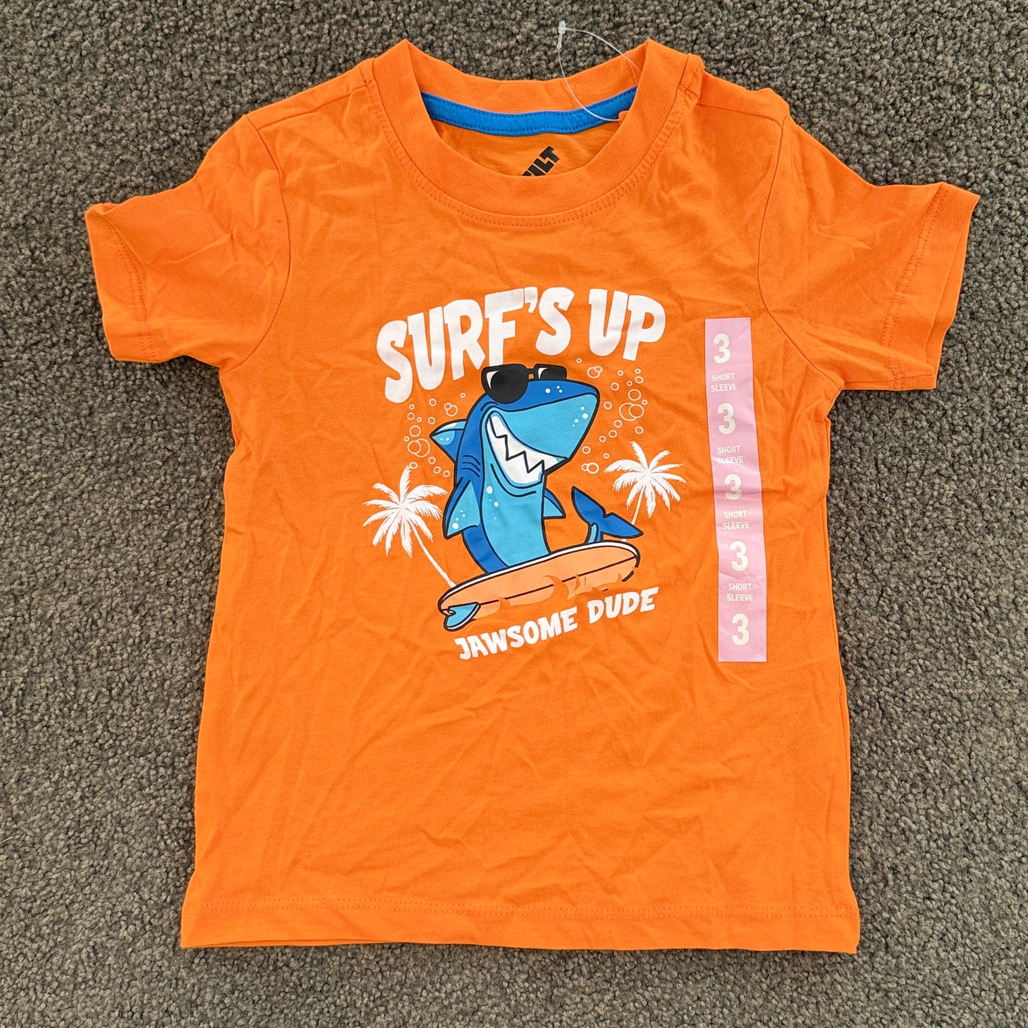 Tilt orange shark t-shirt size 3 surf’s up jawsome dude kids tee - t-shirts baby clothing