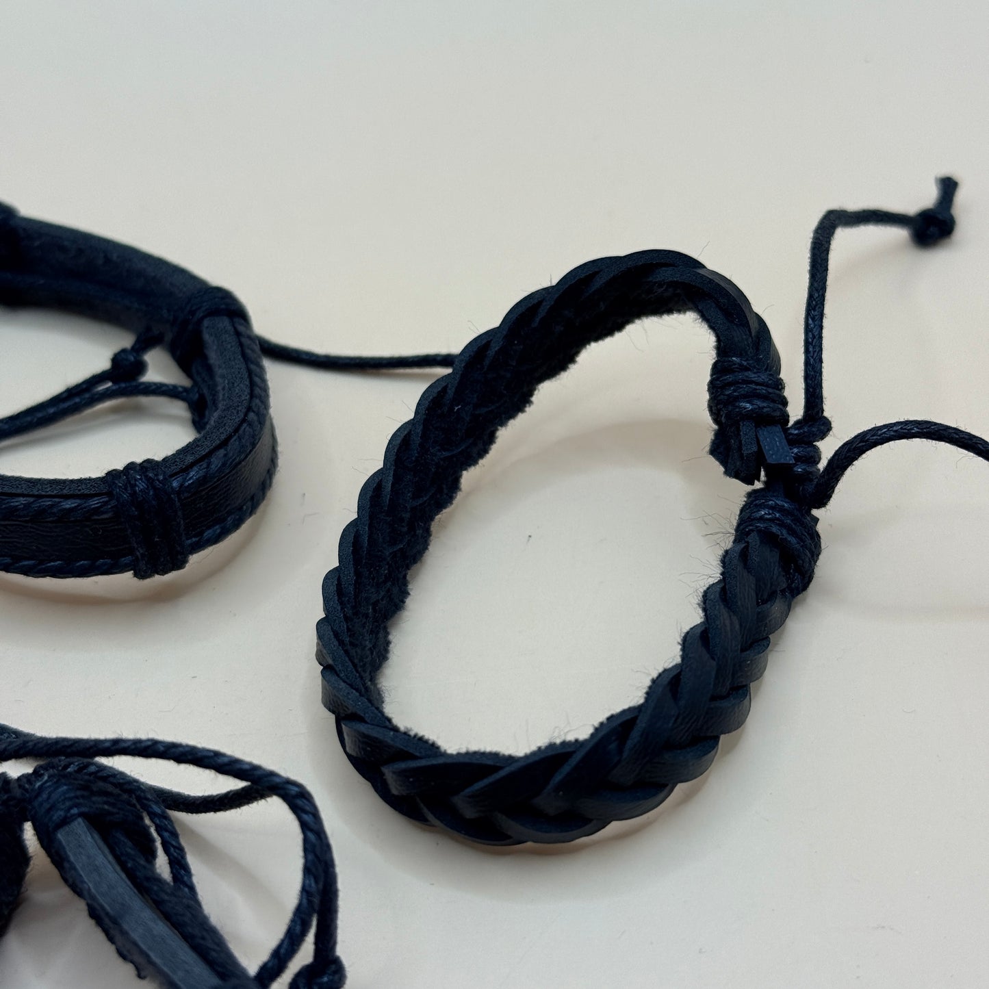 4x Black Faux Leather Bracelet Set