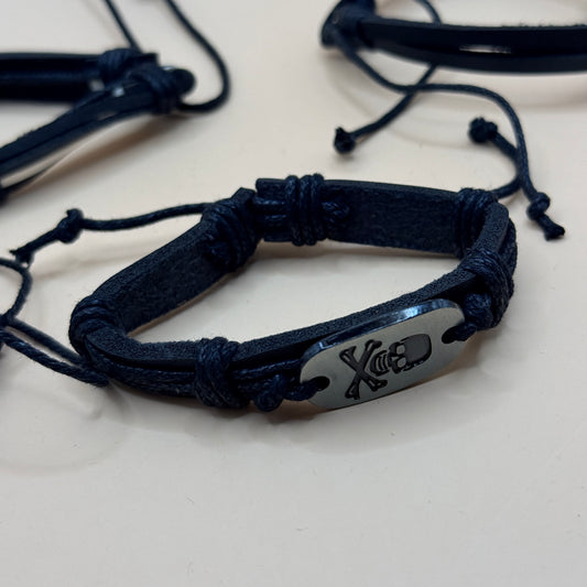 4 Black Adjustable Faux Leather Bracelet Set