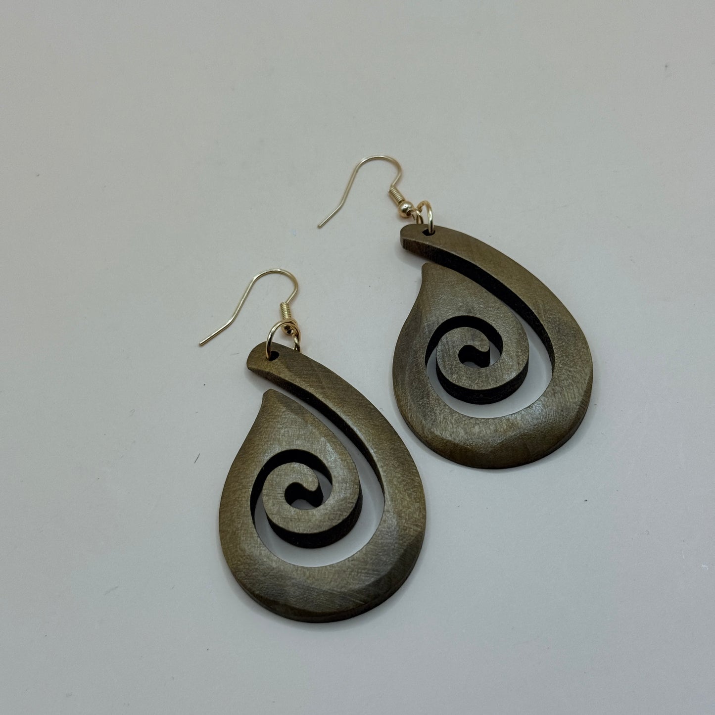 Natural Wood Spiral Drop Earrings