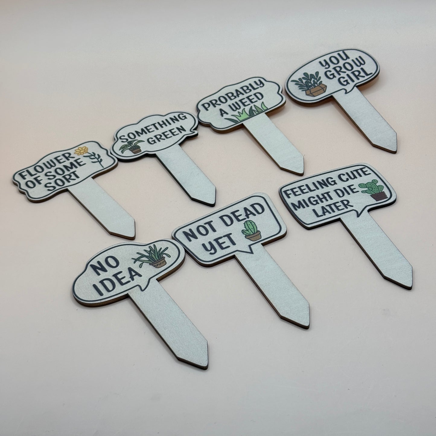 8x Wooden Plant Marker Signs Set