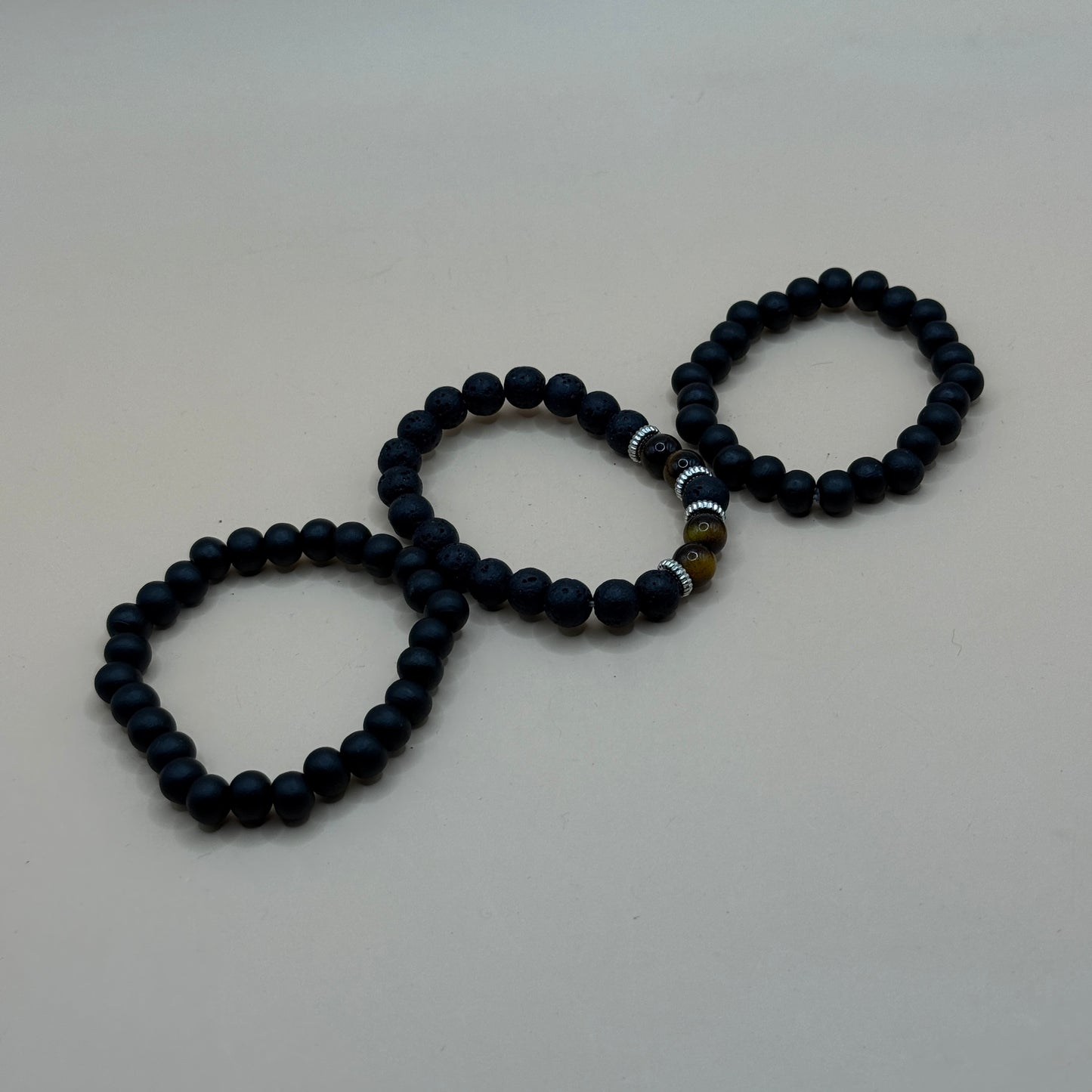 3x Black Beaded Bracelet Set