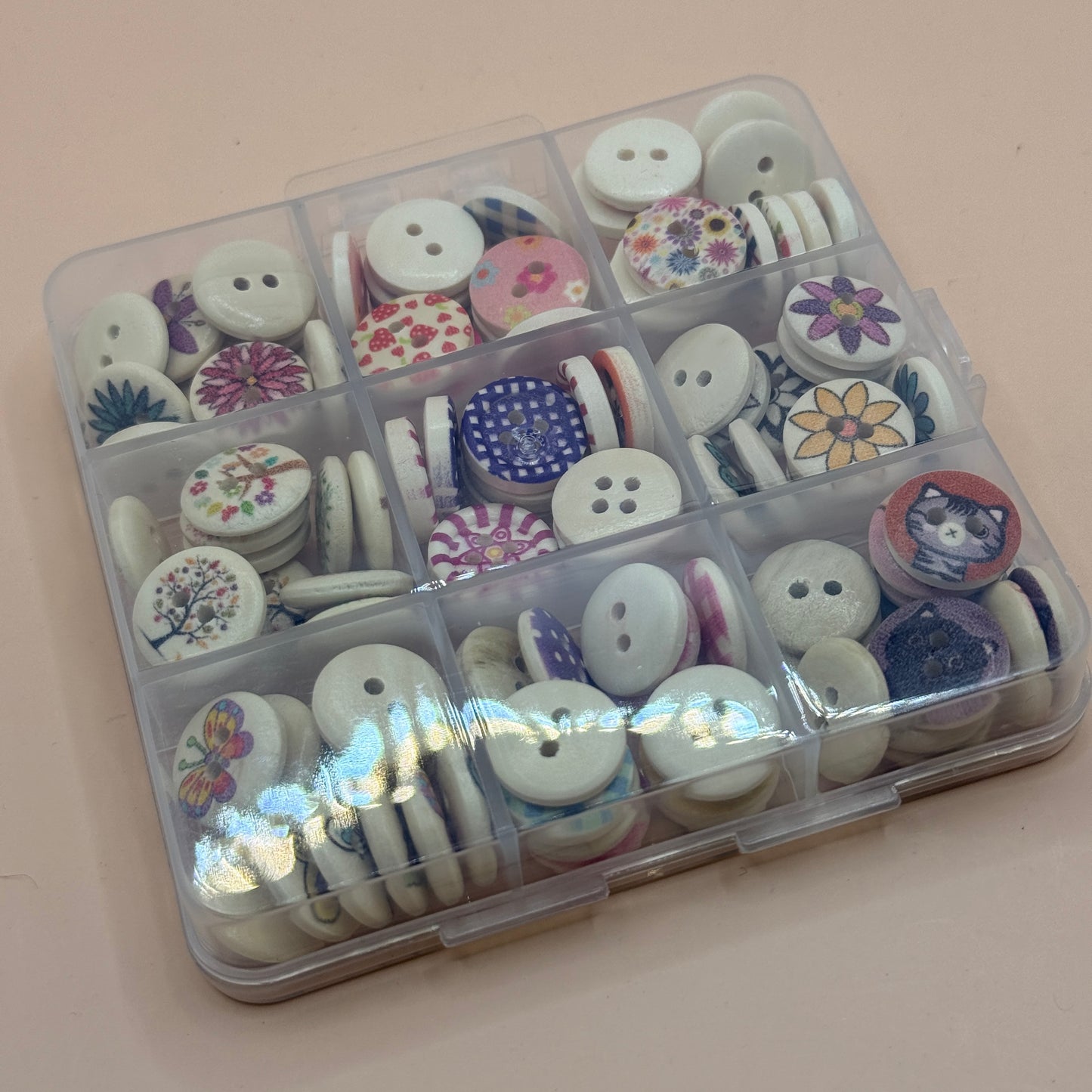 Mixed Decorative Wooden Buttons Craft Set in Storage Box
