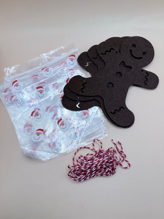 Gingerbread Felt Treat Bag Kit With Twine & Santa Bags