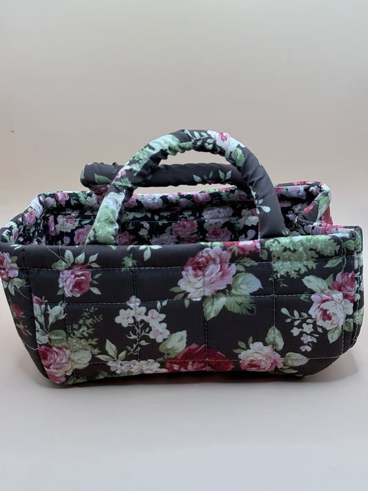 Dark Floral Quilted Fabric Storage Caddy Organiser Basket