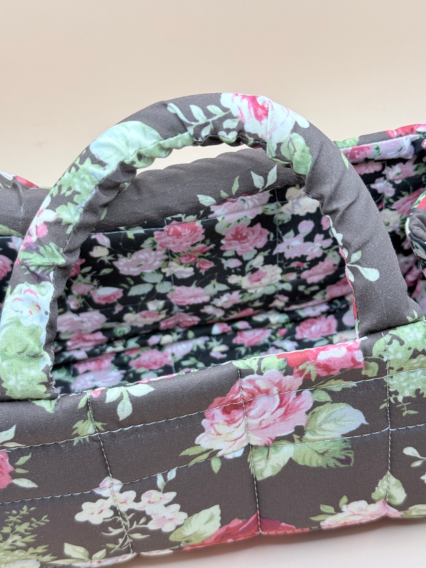 Dark Floral Quilted Fabric Storage Caddy Organiser Basket