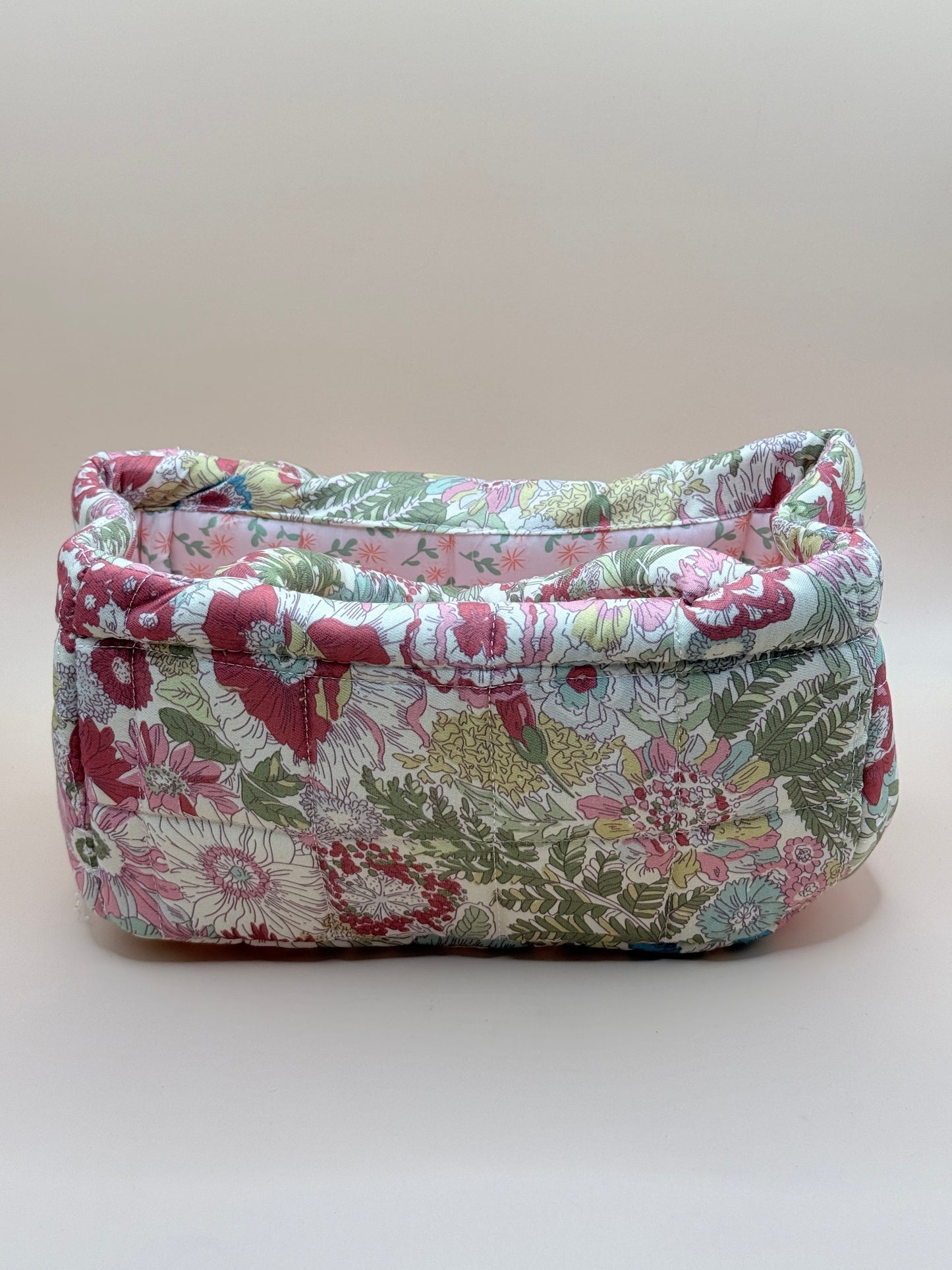 Floral Quilted Fabric Storage Caddy Organiser Basket
