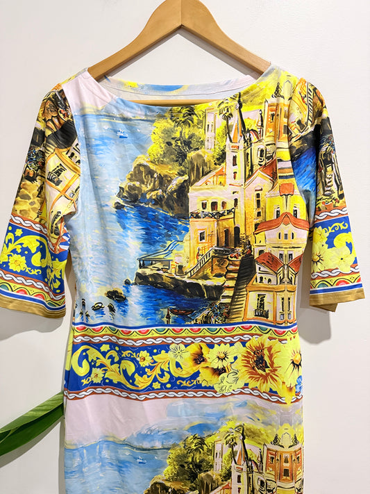 Brand Unknown Multicolor Sorrento Print Midi Dress Size L