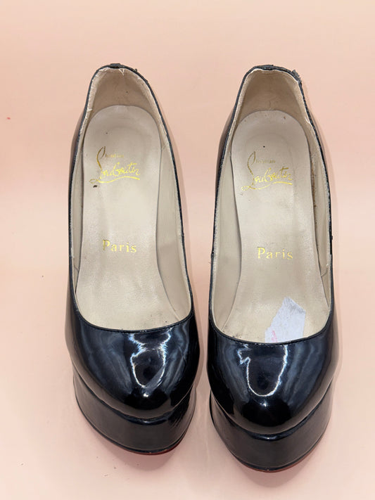 Christian Louboutin Patent Platform Heels – Black – Red Sole – Women’s Pumps