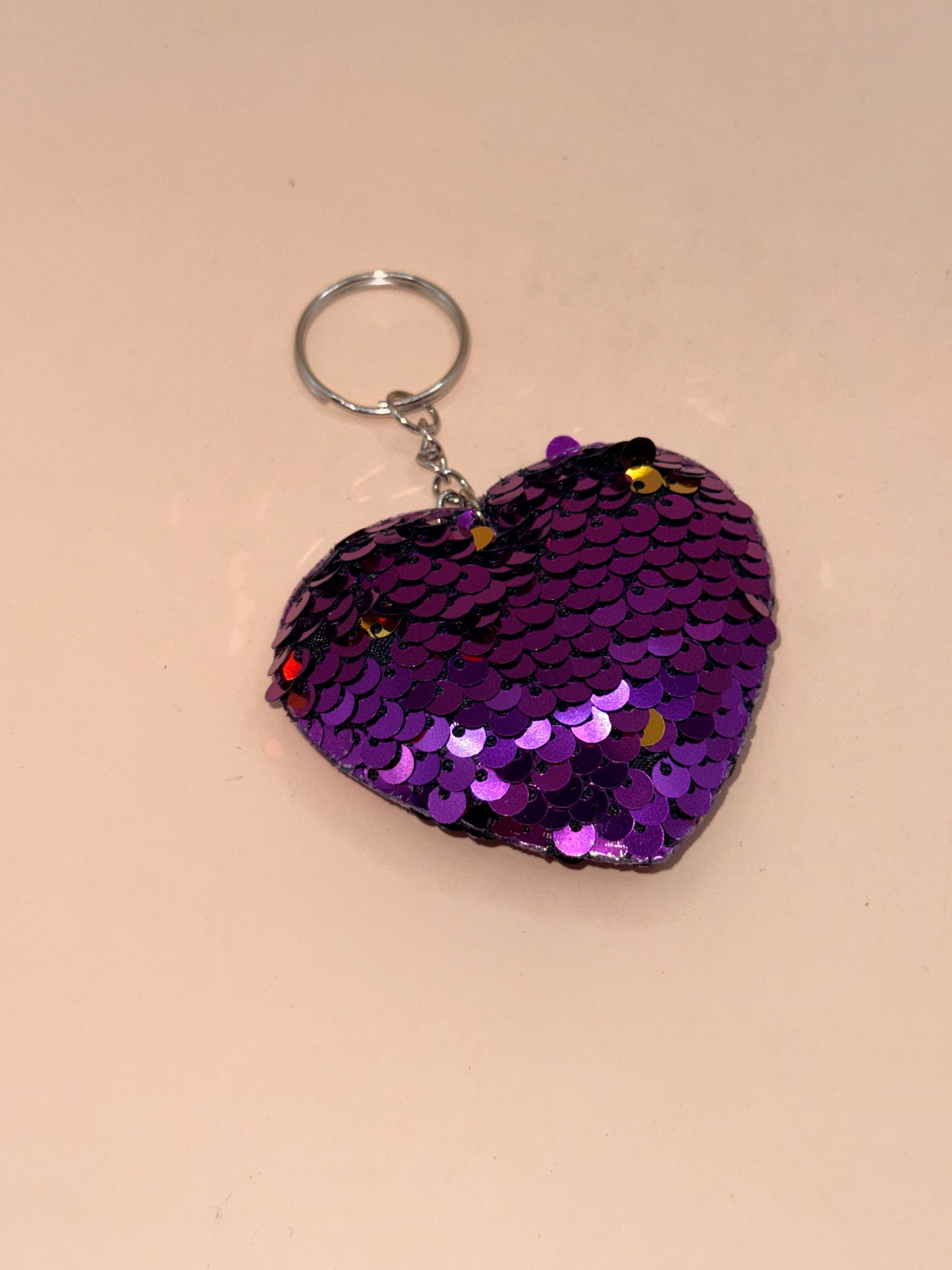 Purple Sequin Heart Keyring Charm