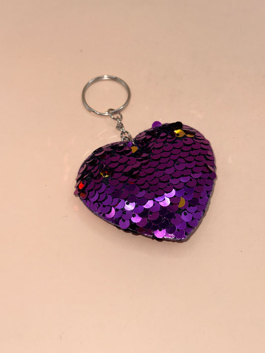 Purple Sequin Heart Keyring Charm