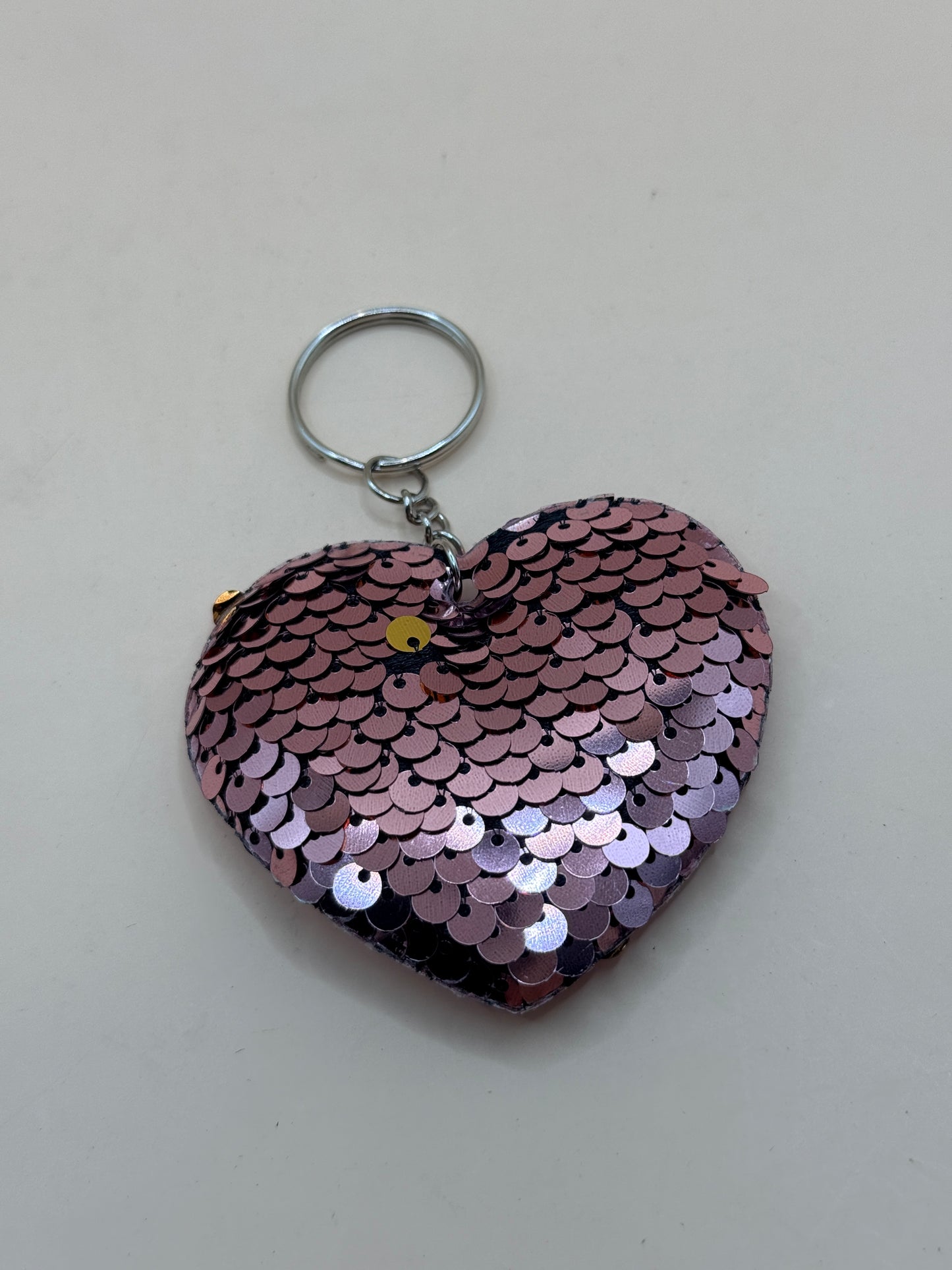 Pink Sequin Heart Keychain