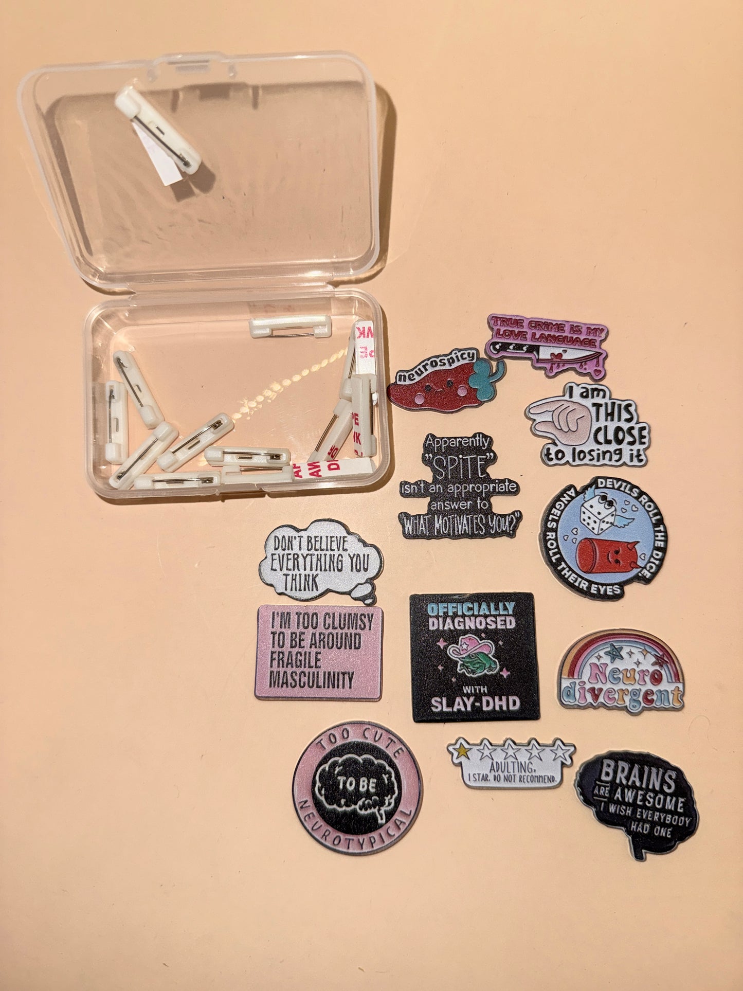 Assorted Enamel Pin Badge Collection with Storage Case