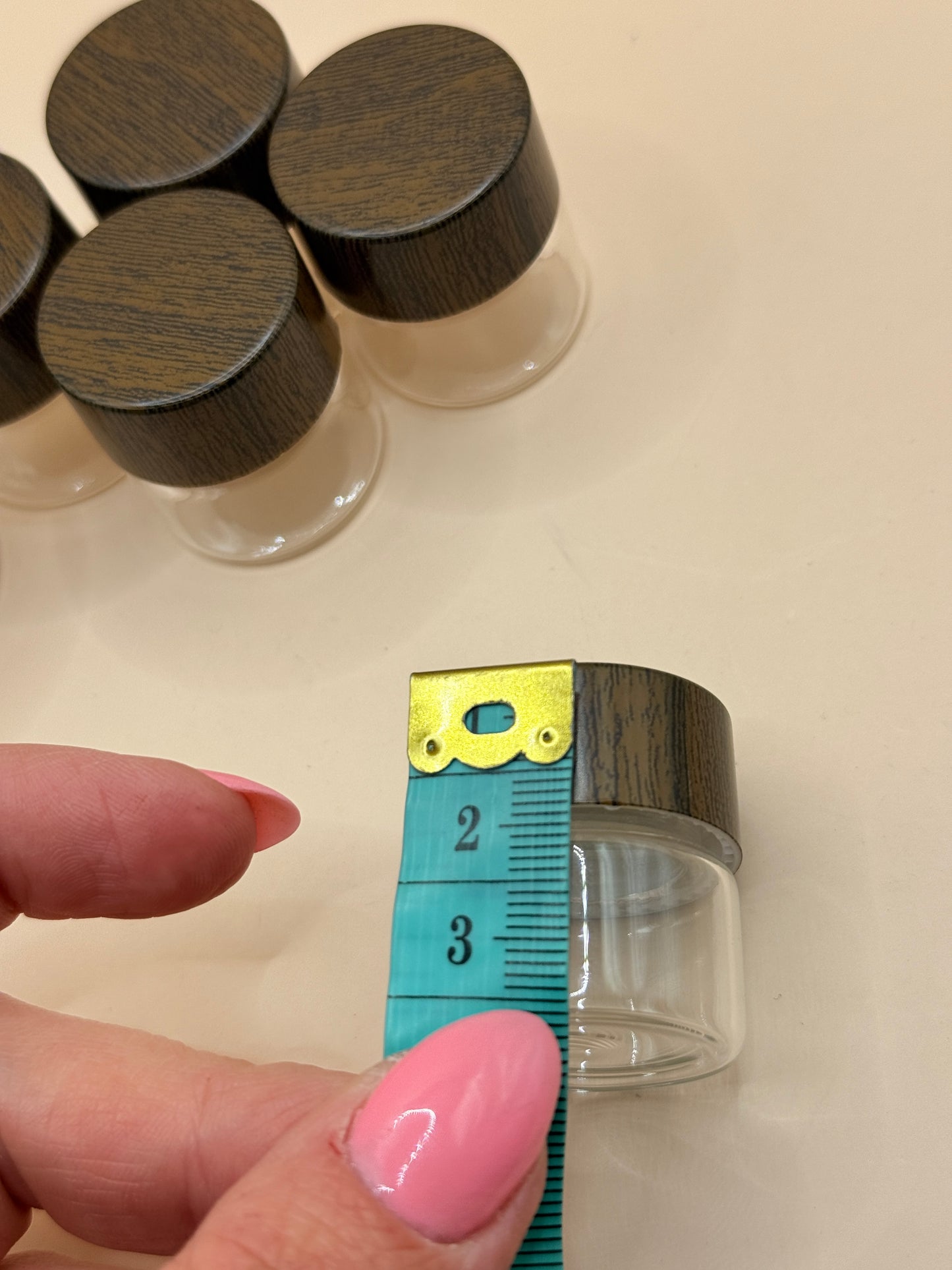 Set of 6 Mini Craft Storage Jars with Wood-Effect Screw Lids