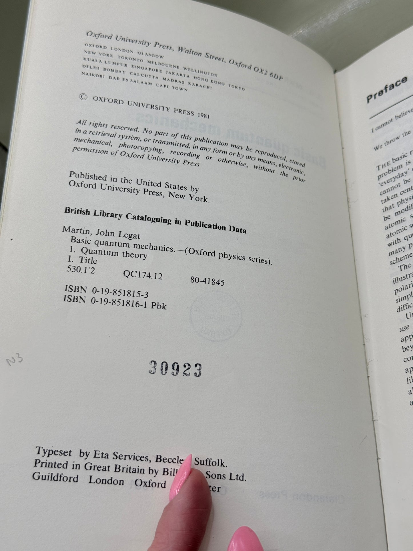 Basic Quantum Mechanics by J. L. Martin 1981 OXFORD FIRST EDITION