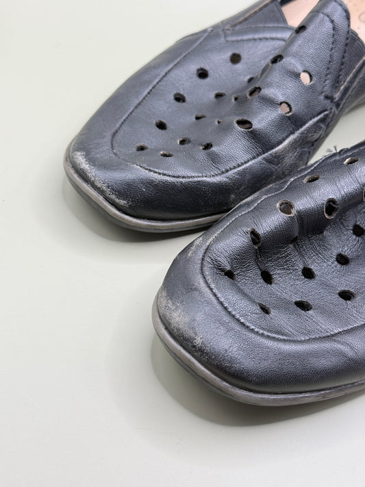 Hush Puppies Nevada Perforated Leather Loafers Black Size 7