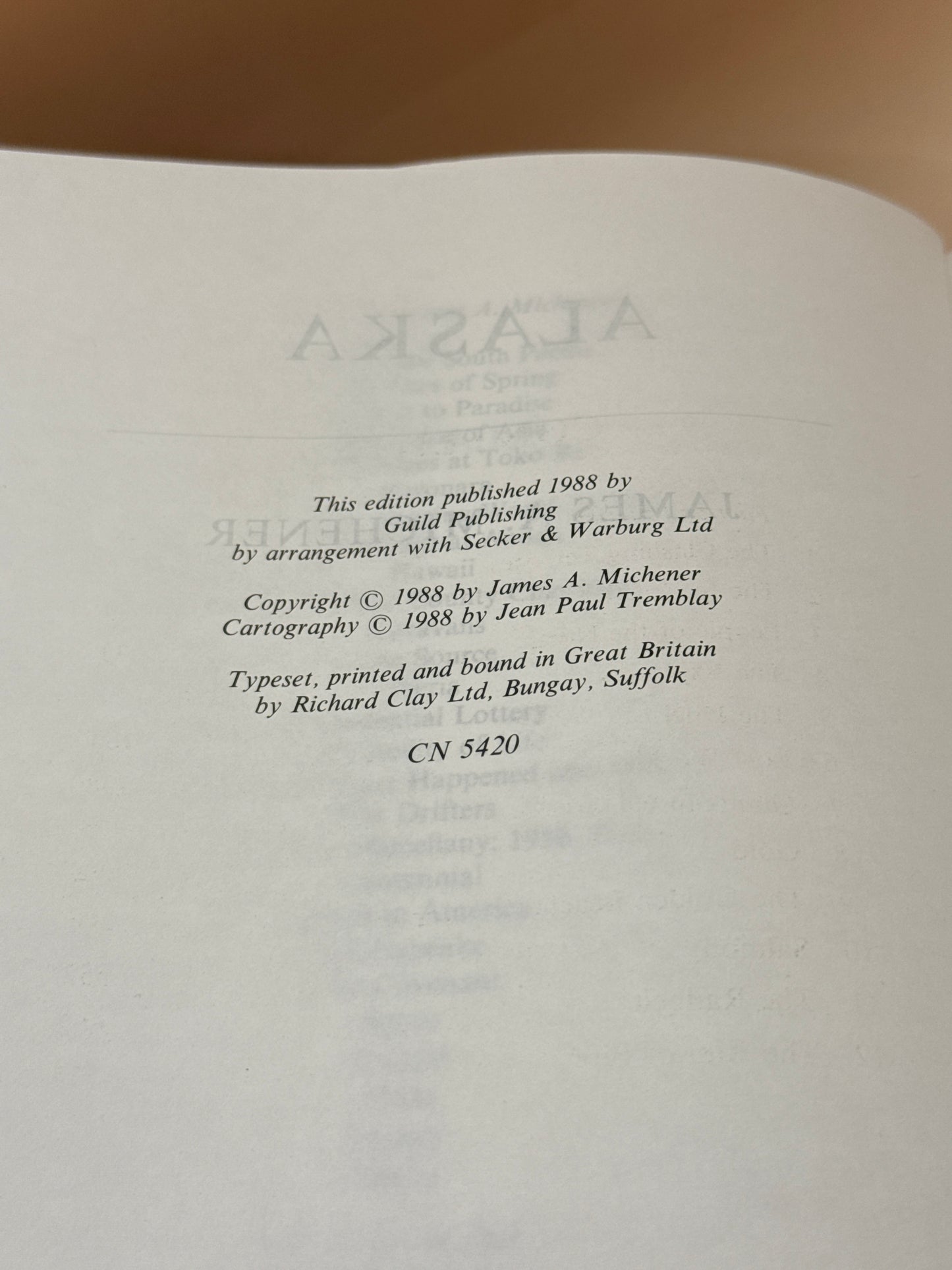 Alaska by James A. Michener 1988