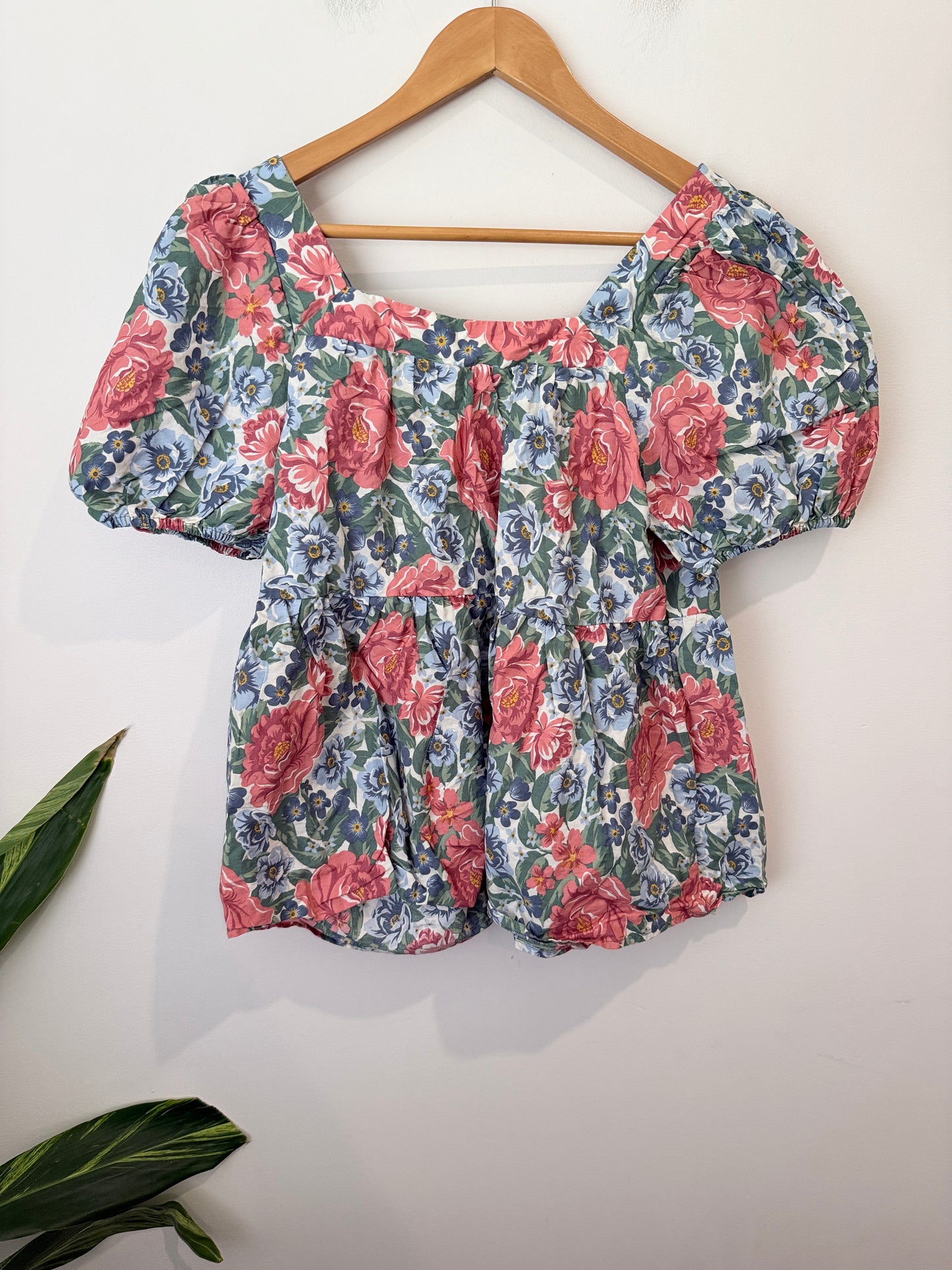 Spirit Floral Print Puff-sleeve Top Size 10