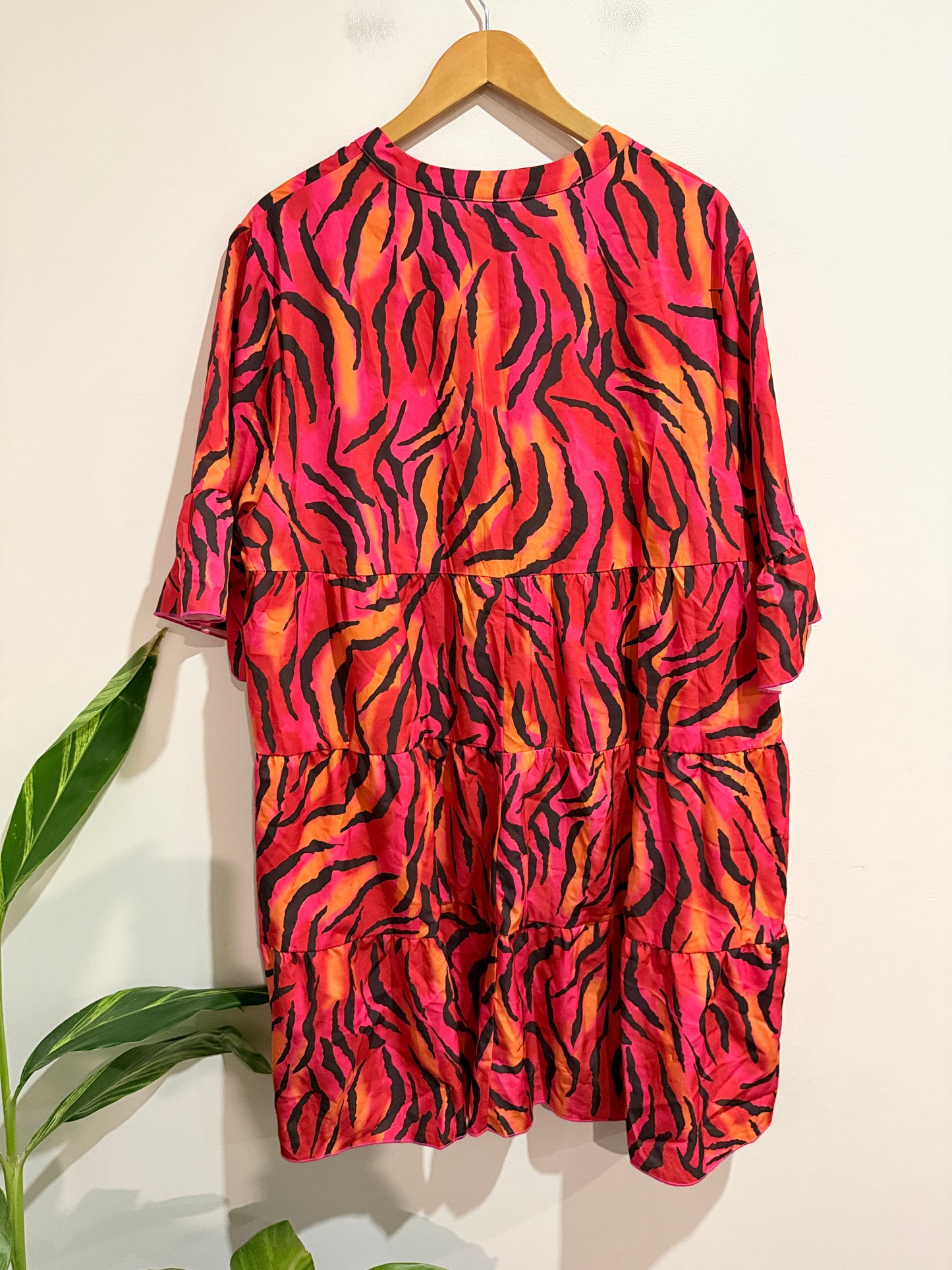 Shein Curve Pink & Orange Tiger Print Tiered Dress - Size 3XL