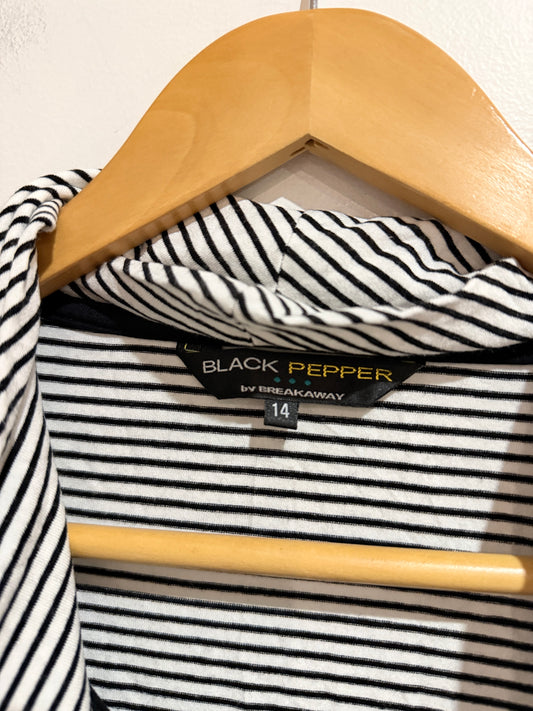 Black Pepper by Breakaway Black & White Stripe Cowl Neck Top - Size 14