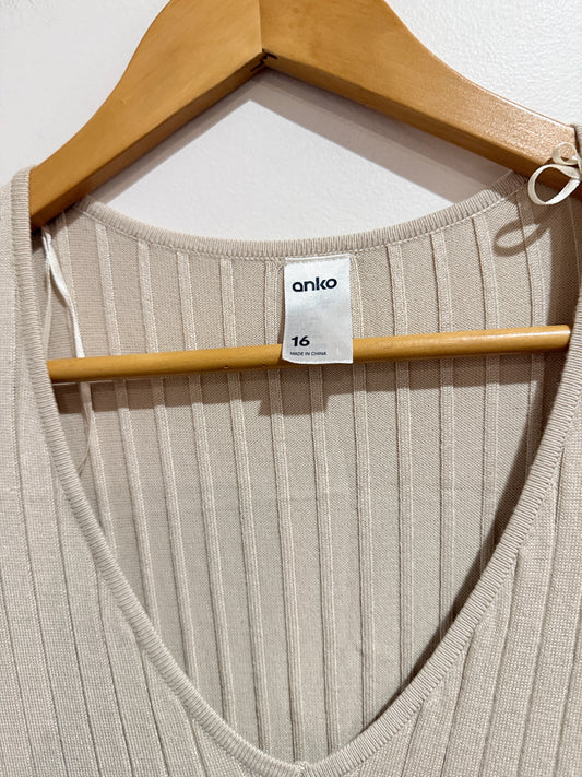 Anko Beige Ribbed Knit Maxi Dress - Size 16