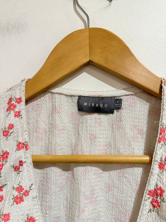 Mirrou Cream Floral Plunge Neck Crop Top - Size S