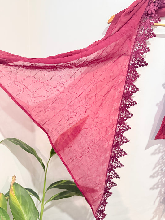 Burgundy Lace Trim Scarf - One Size