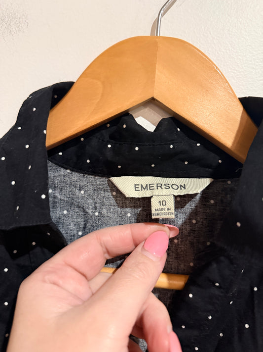 Emerson Black Polka Dot Short Sleeve Shirt - Size 10