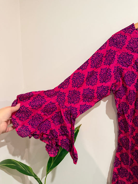 Brand Unknown Pink & Purple Damask Print Dress - 51cm u/arm