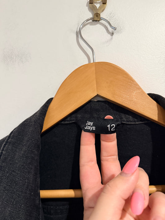 Jay Jays Black Distressed Denim Jacket - Size 12