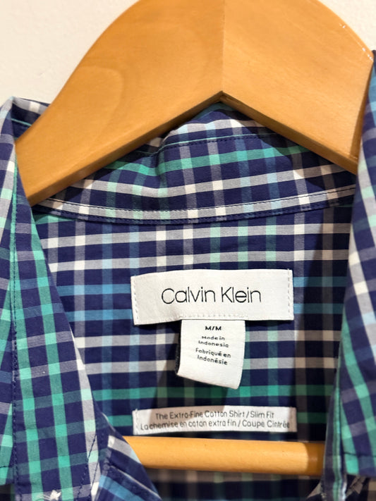 Calvin Klein Calvin Klein Blue Plaid Slim Fit Button-up Shirt - Medium Size Medium (M)