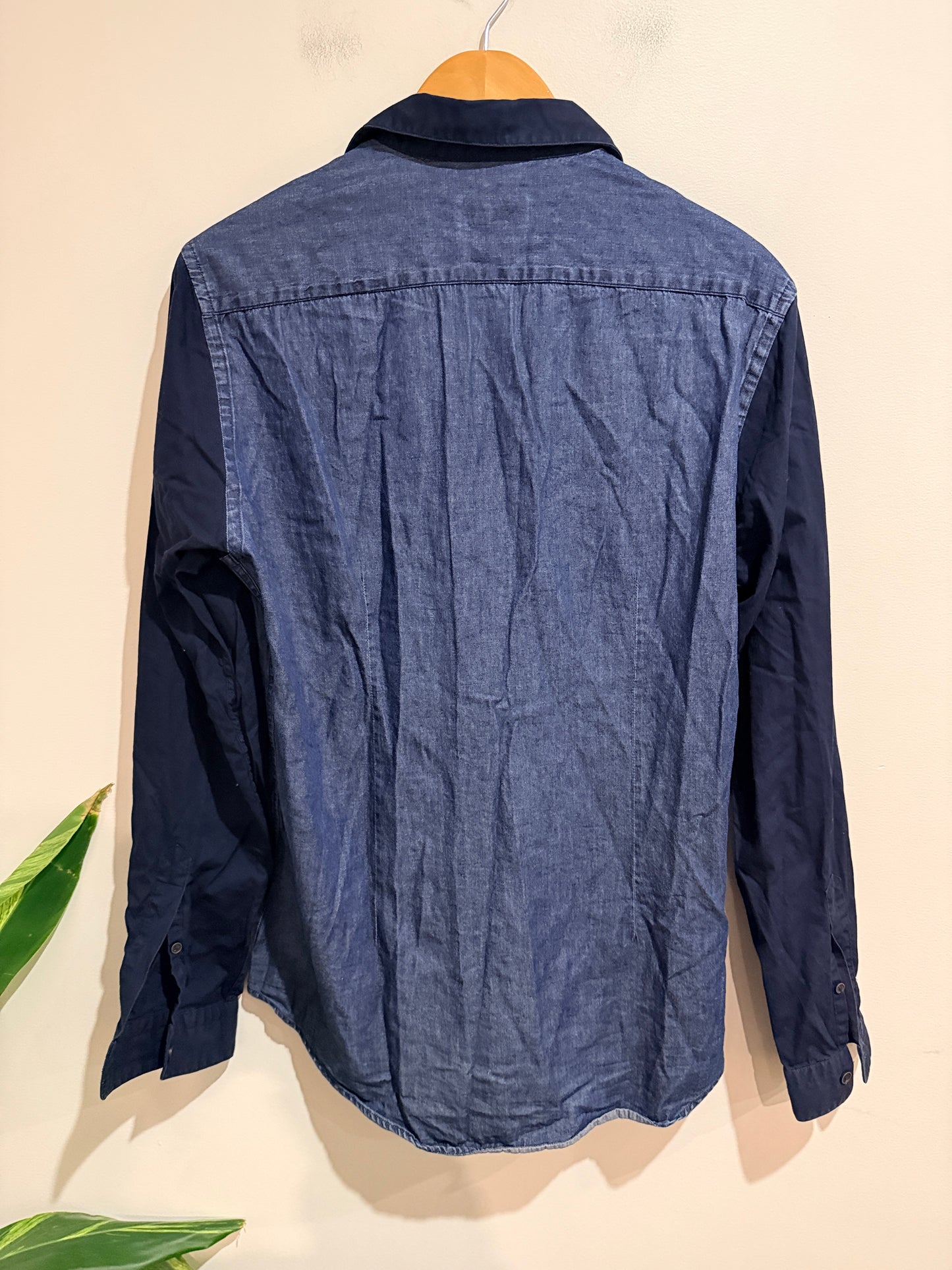 Zara Man Slim Fit Two-tone Denim Shirt Blue/Navy Size L