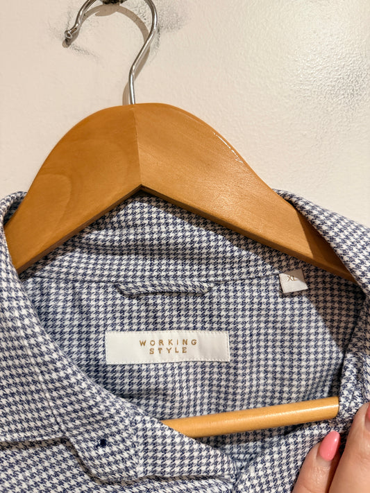 Working Style Blue & White Micro Check Button-up Shirt Size XL