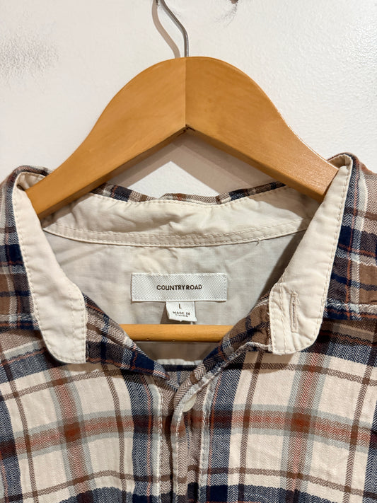 Country Road Long Sleeve Plaid Shirt Brown & Navy Size Large (L)