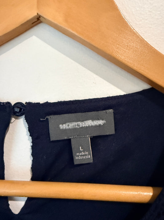 The Limited Lace Ruffle Sleeve Top - Navy Size L