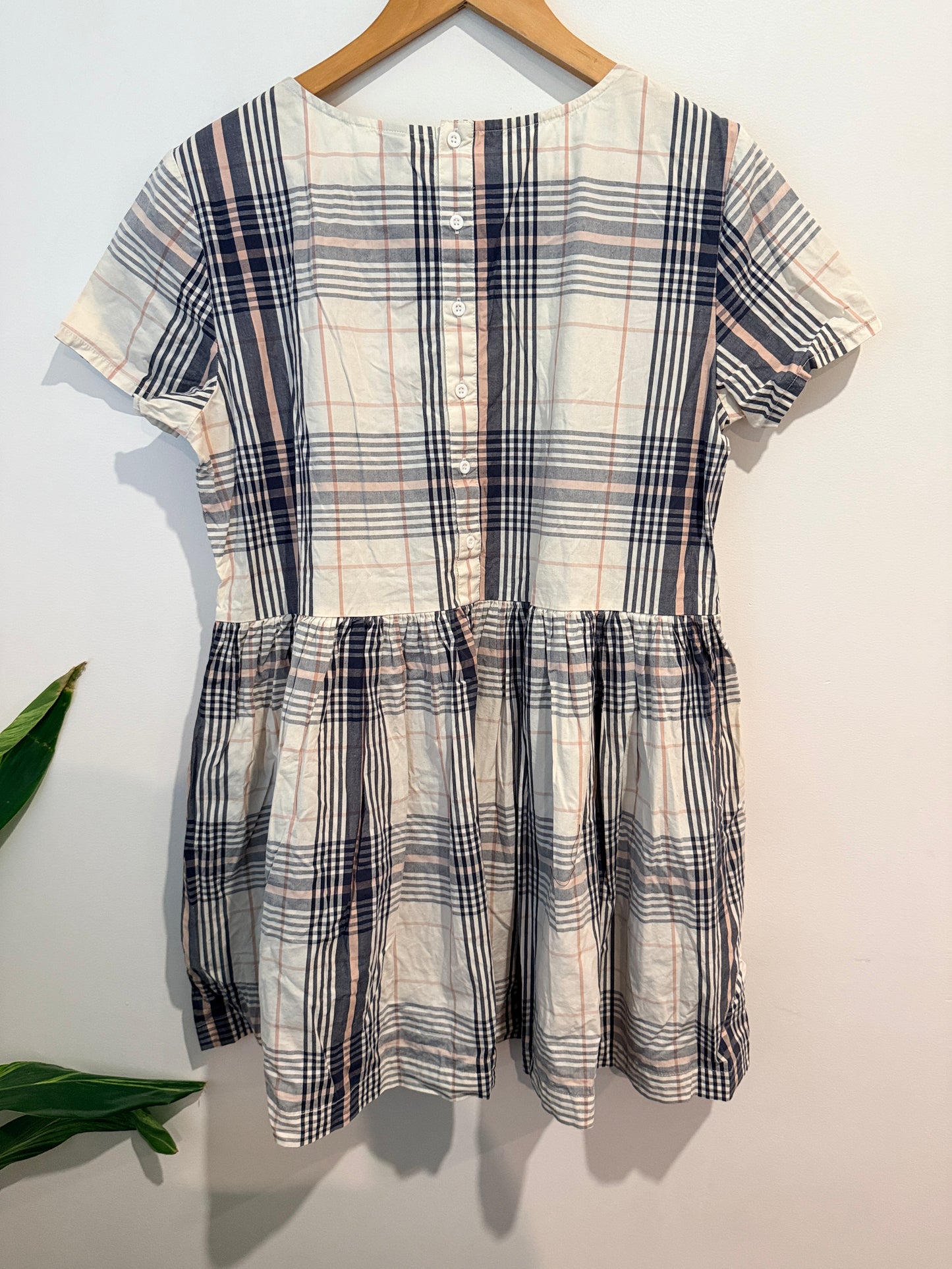 Huffer Checked Park Dress - Cream/Navy/Blush Plaid Size 10