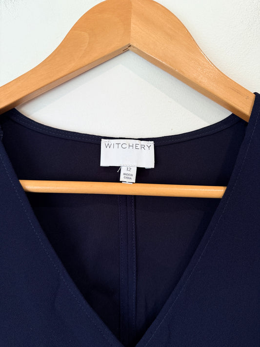 Witchery V-neck Cap Sleeve Top - Navy Size 12