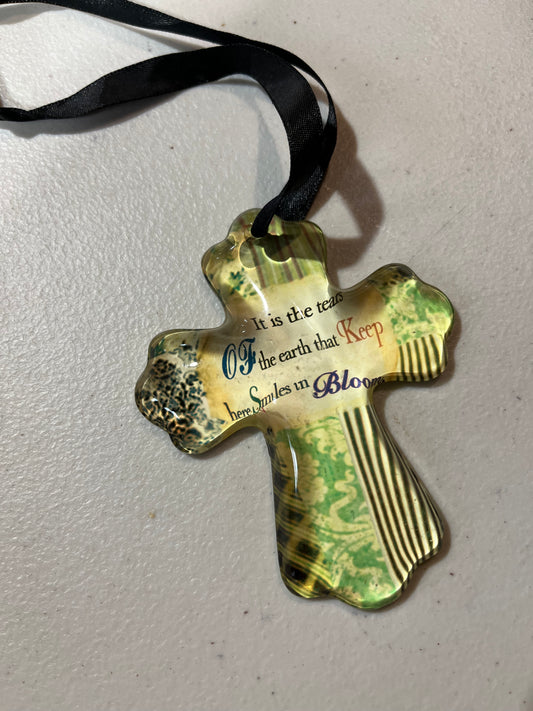 Inspirational Cross Hanging Ornament with Ribbon