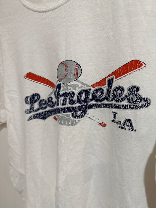 Player Tees Los Angeles Baseball Print T-shirt White Size L