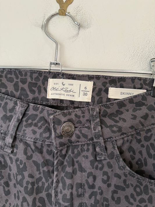 Old Khaki Leopard Print Skinny Jeans Size 6/30 | Waist 68cm