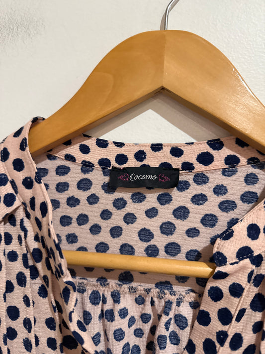 Cocomo Polka Dot Collared Blouse Size U/arm to U/arm 48cm