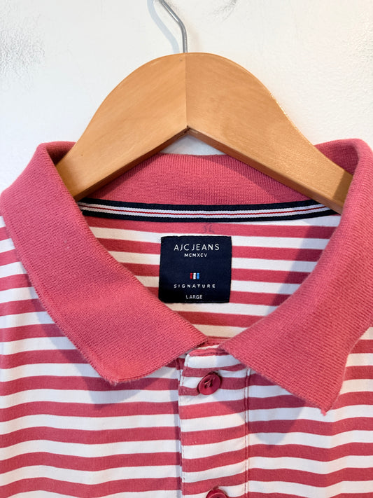 AJC Jeans Striped Polo Shirt Size Large | U/Arm to U/Arm 54cm