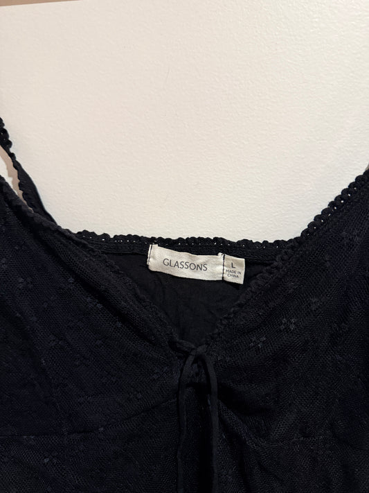 Glassons Black Lace Tie-Front Cami Top Size L