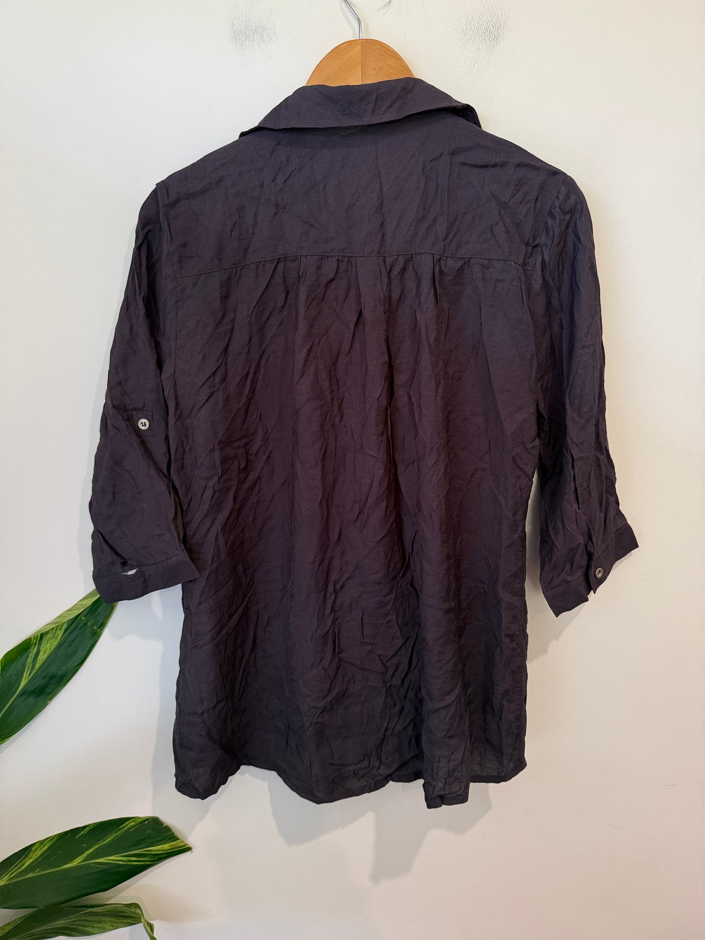 Plum Crinkle 3/4 Sleeve Button-Up Shirt